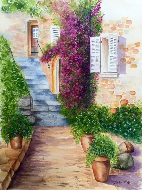   Way home, French Riviera  Watercolor  16x12 in ( 40.64x30.5 cm) 