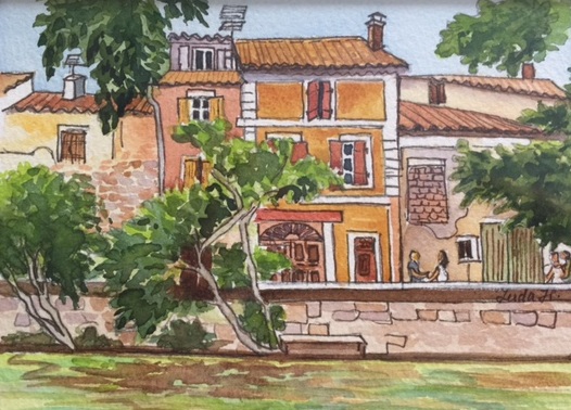 Isle- sur- la Sorgue Watercolor, ink 7x5 in 