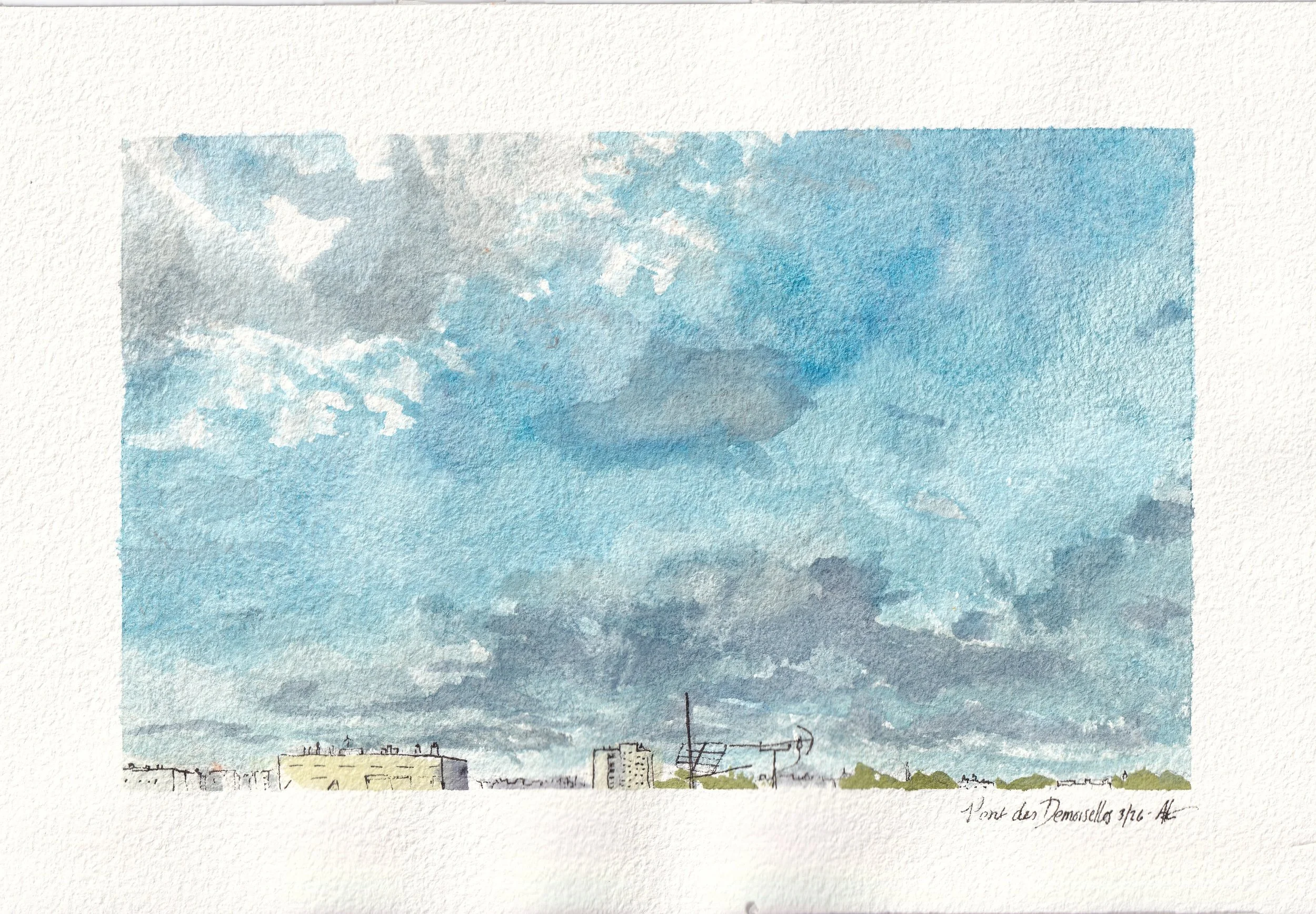 Pont des Demoiselles #2 - 2026, watercolor + pen, 26 cm x 18 cm, available