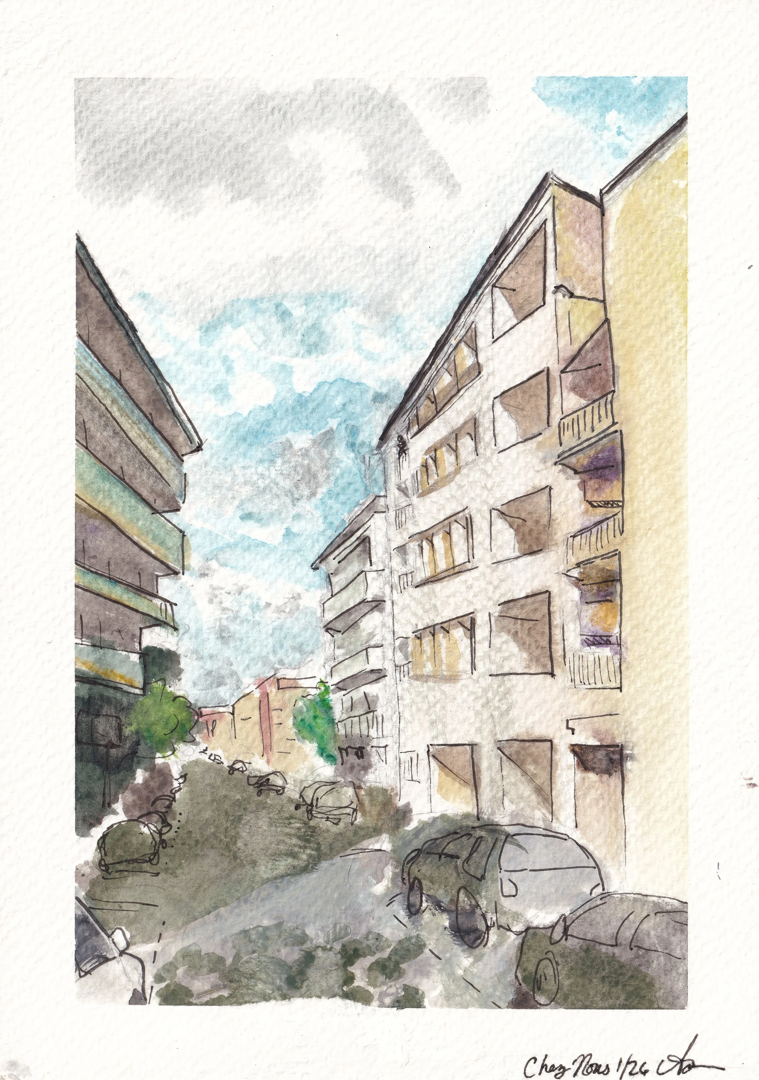 Chez Nous, 2026, watercolor, 15 x 21 cm, available