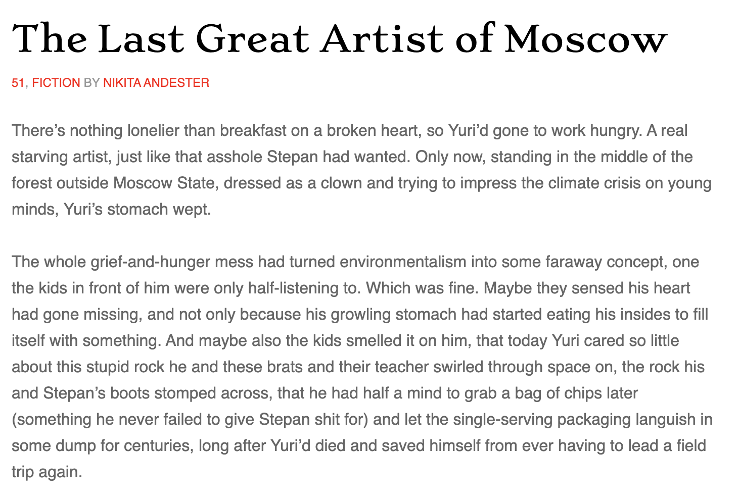 The Last Great Artist of Moscow by Nikita Andester - Published with The New Orleans Review