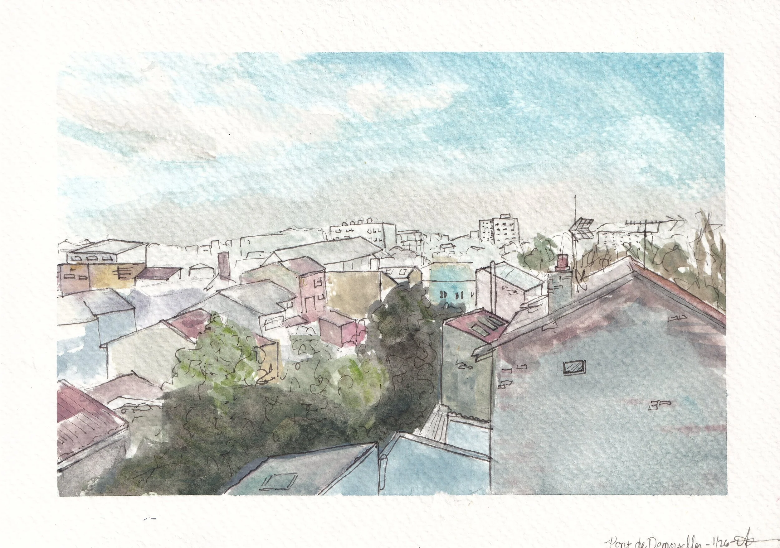 Pont des Demoiselles, 2026, watercolor, 15 x 21 cm, available