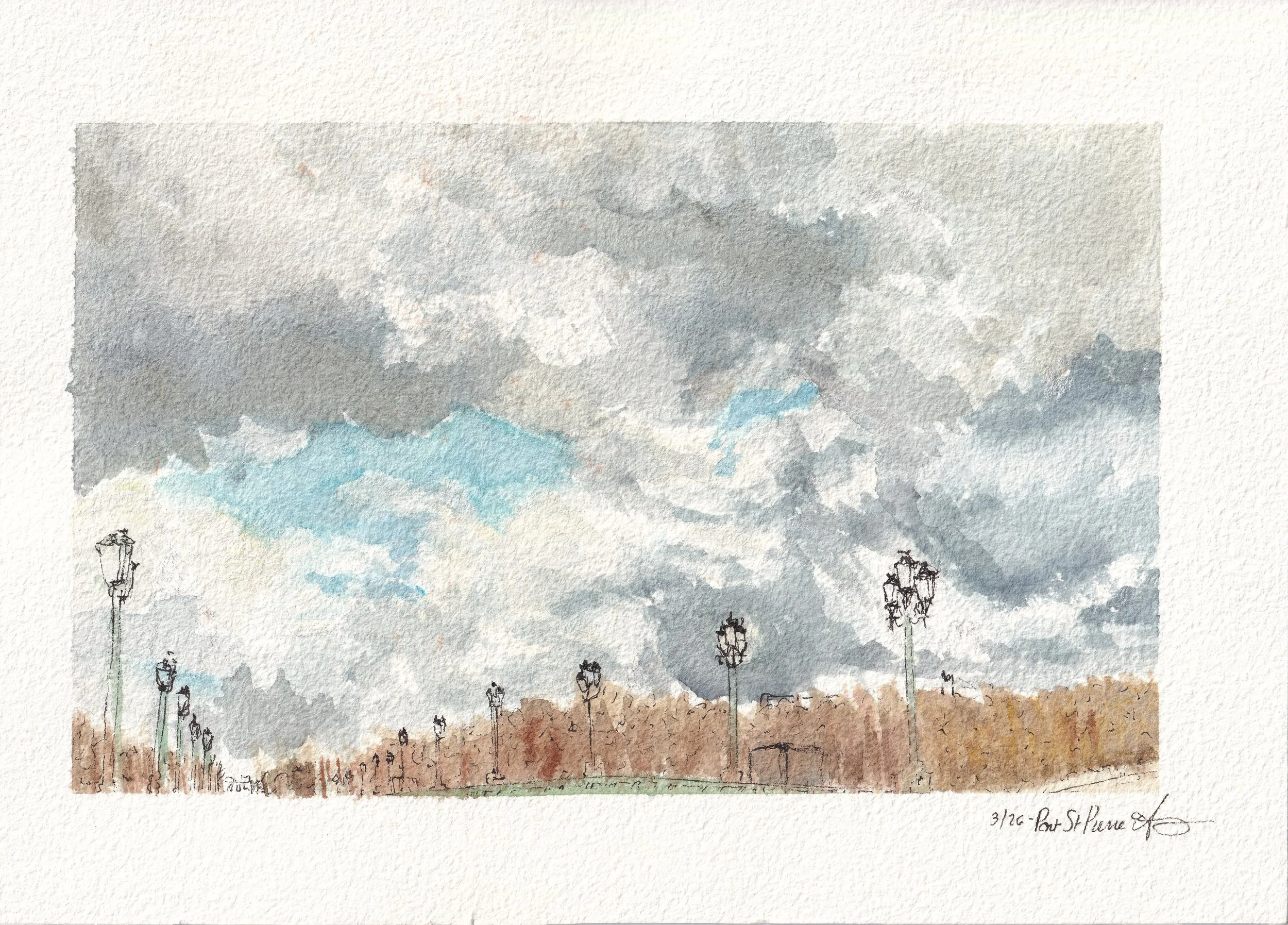 Pont St Pierre - 2026, watercolor + pen, 26 cm x 18 cm, available