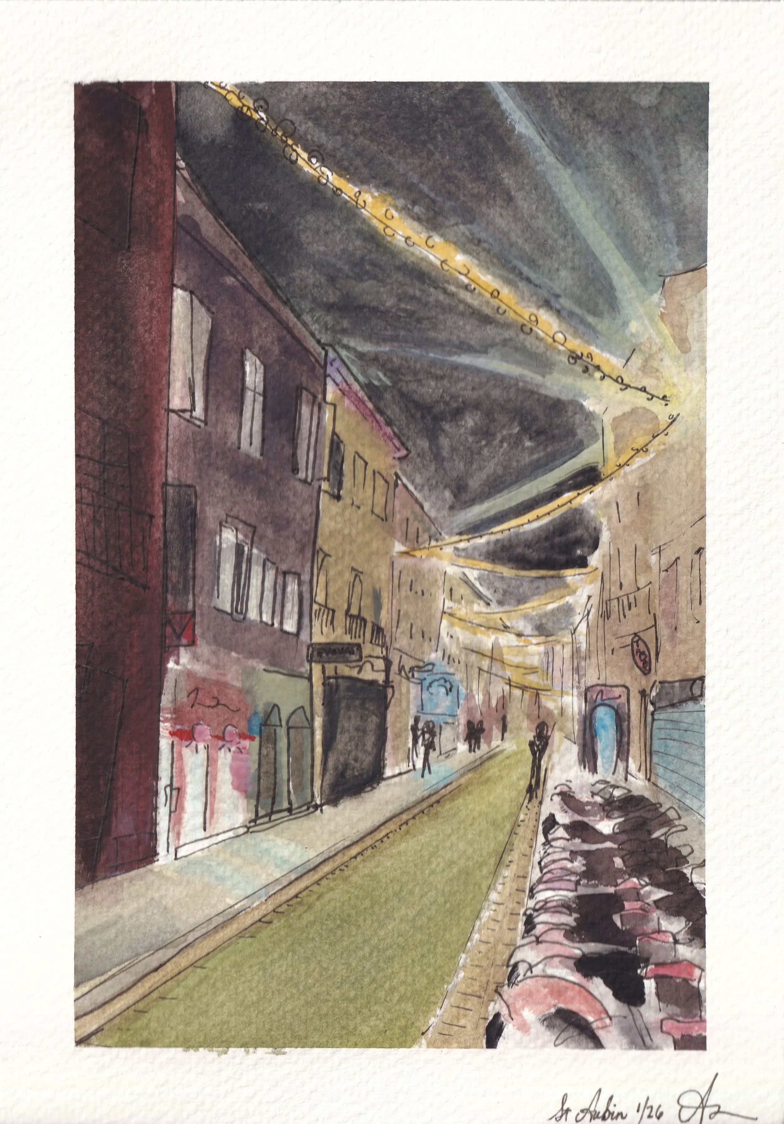 St Aubin, 2025, watercolor, 15 x 21 cm, available