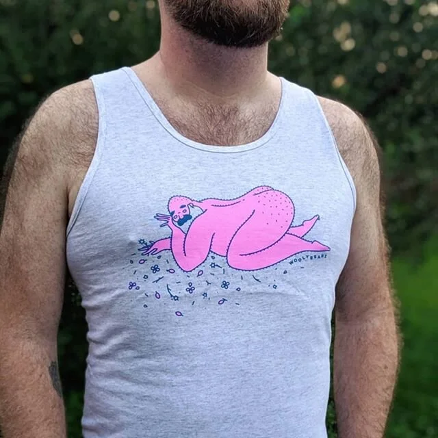 Hi boys and lady-bear-friends. I sell tanks. It's getting warm out there... Buy a tank and stay the fuck inside. 🎉 On mah website, in da profilez. Buy one and I'll throw in a random riso print. 🦵🐛🕷️🔥 Model is my house boy @pauliea 
He's good... 
