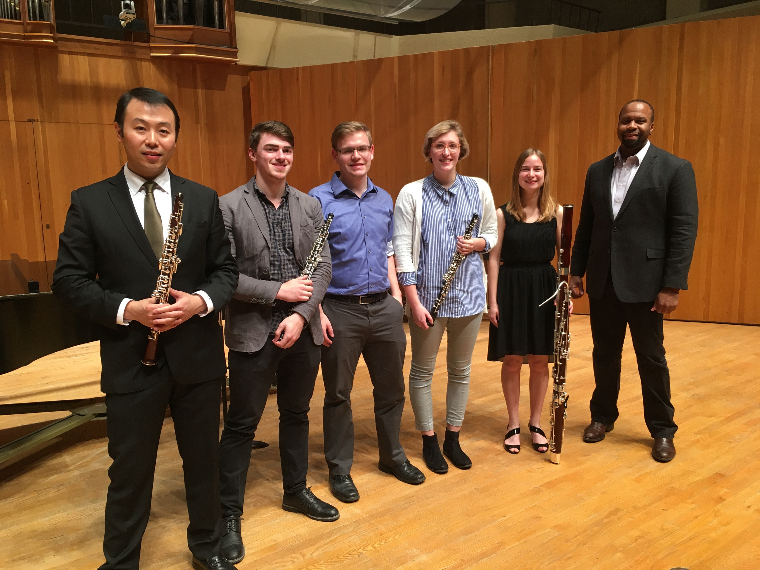 Liang Wang and Bryan Young of the Poulec Trio with Iowa State students in November 2016