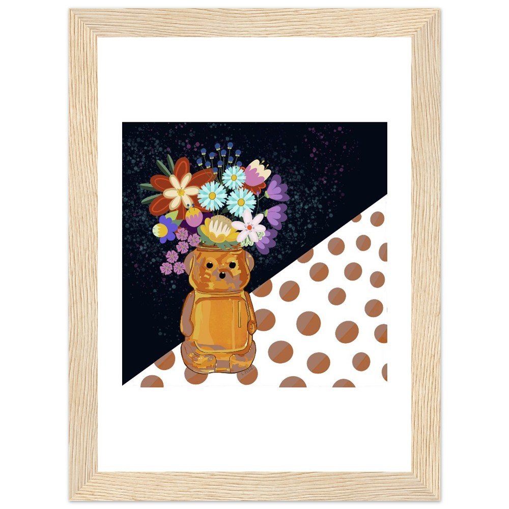 Honey Bear Vase Poster – Fun Florals & Fireworks, Framed Decor