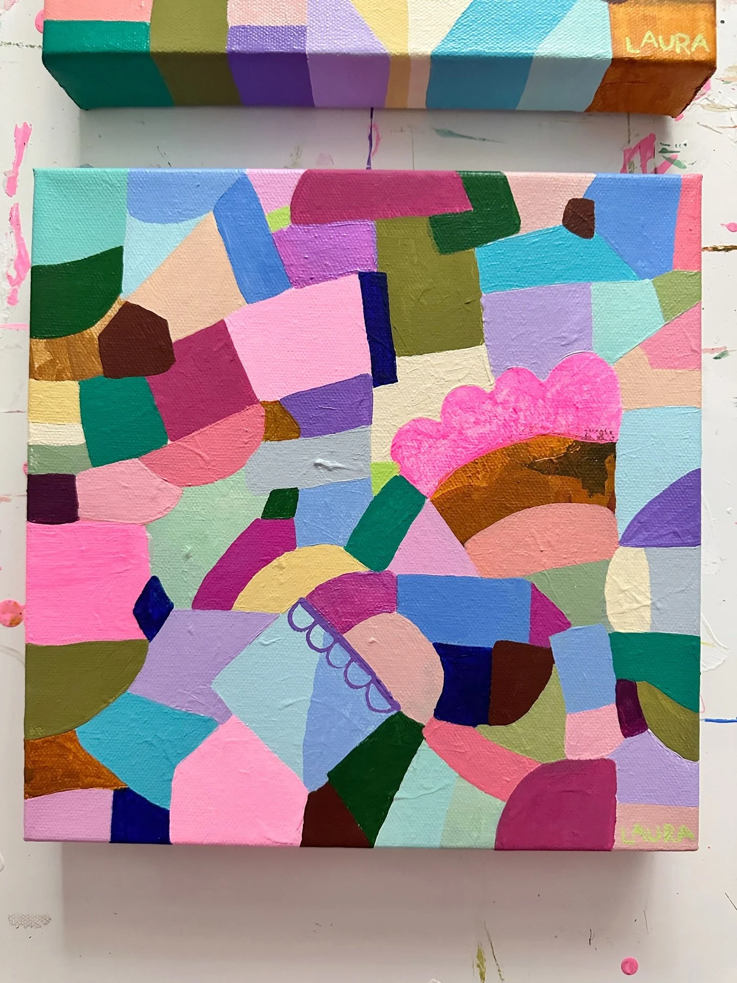 &ldquo;Plant Goodness&rdquo; 10&rdquo; x 10&rdquo; on Gallery Wrapped Canvas. 2026. Part of the Interrupted Series. She&rsquo;s now posted on the website. 

You can read more about the Interrupted Series below 

The interplay of shapes and colors has