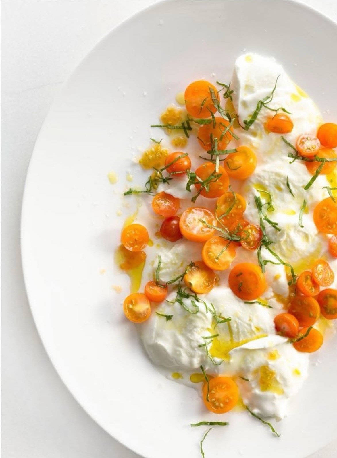 Summer Salad With Burrata + Tiny Tangerine Tomatoes 
