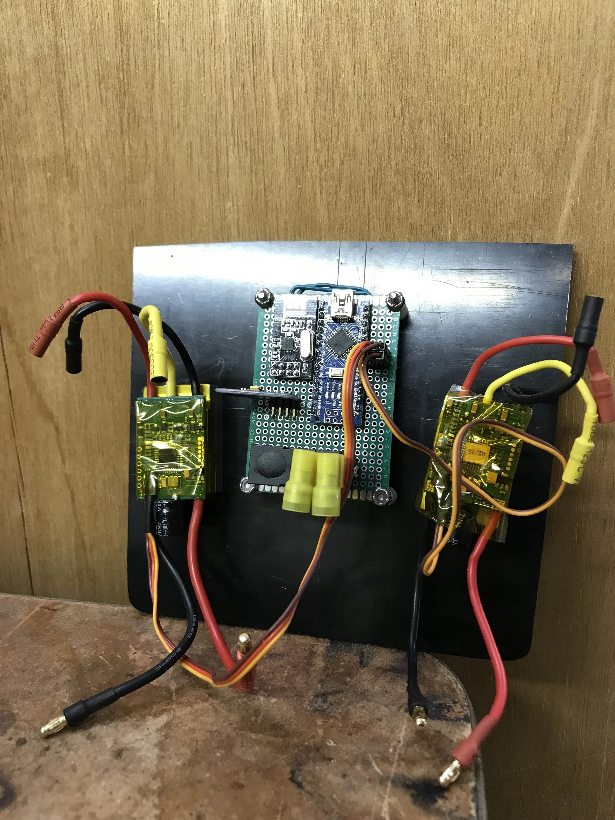  Electronic Components: Arduino Nano, MPU9250, Transceiver Module, Electronic Speed Controllers, 12V SLA Battery. 