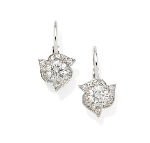 Cartier pair of dormeuse / drop earrings in 18kt white gold, circa 1990's