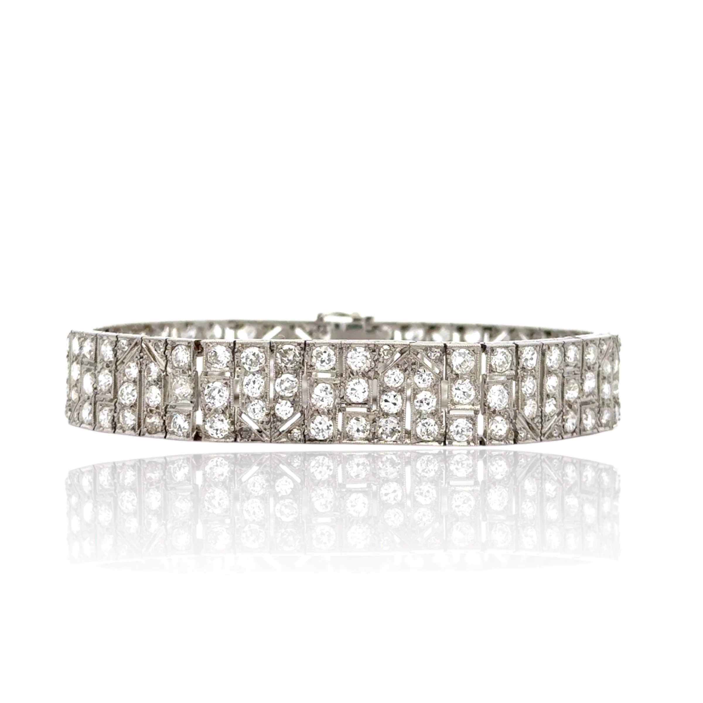 French Art Deco Platinum & Diamond Geometric Bracelet