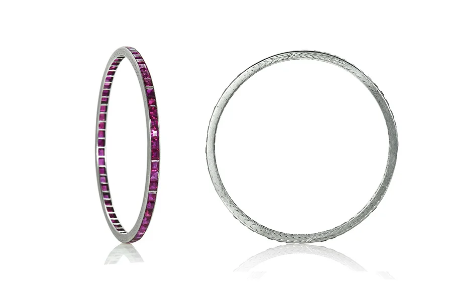 Art Deco platinum ruby bangle bracelet