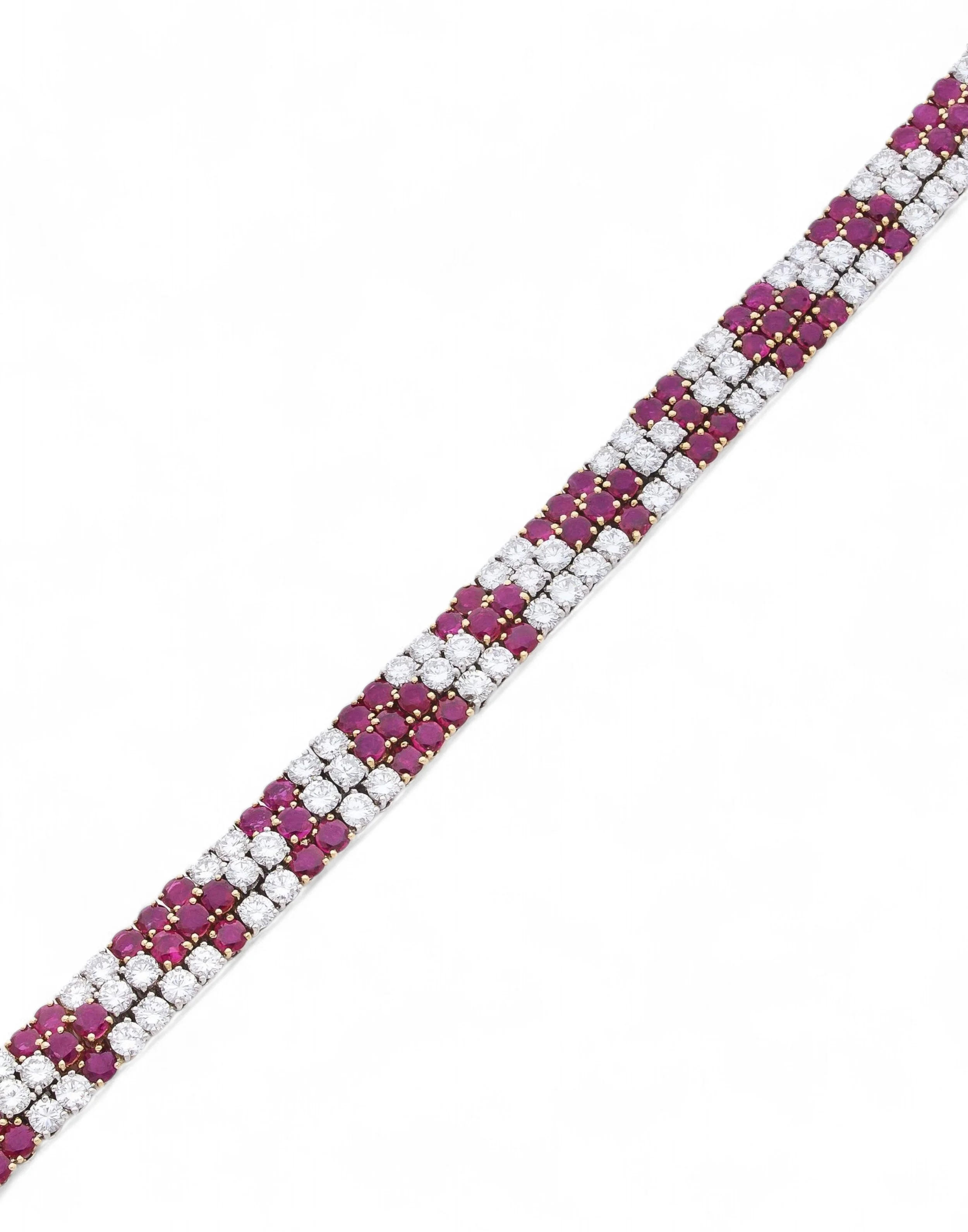 Mid-century platinum, gold, diamond and ruby bracelet