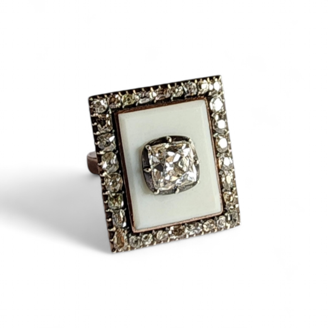ANTIQUE 19TH CENTURY DIAMOND, AGATE, GOLD, SILVER RING