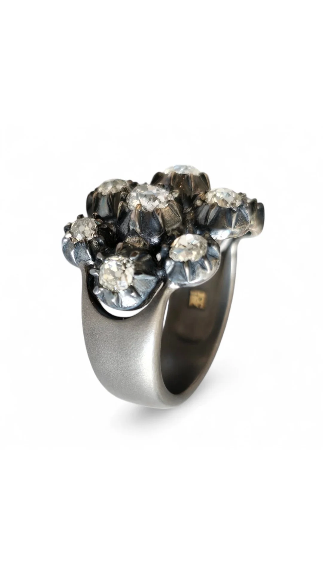 OLD CUT DIAMOND, SILVER AND GOLD RING.