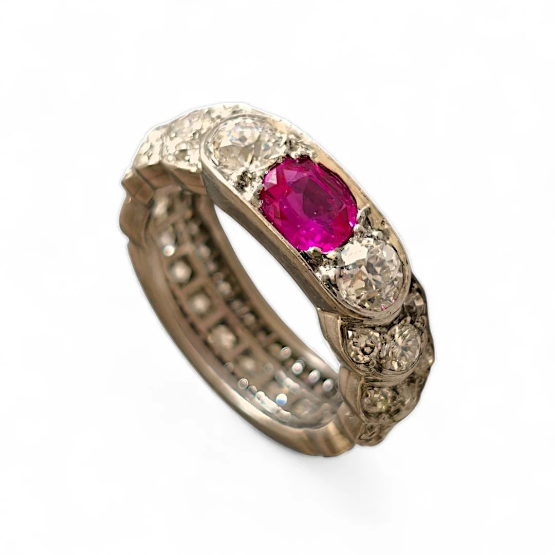 ART DECO PLATINUM BURMA RUBY AND DIAMOND RING