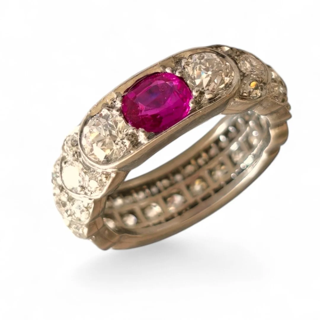 ART DECO PLATINUM BURMA RUBY AND DIAMOND RING