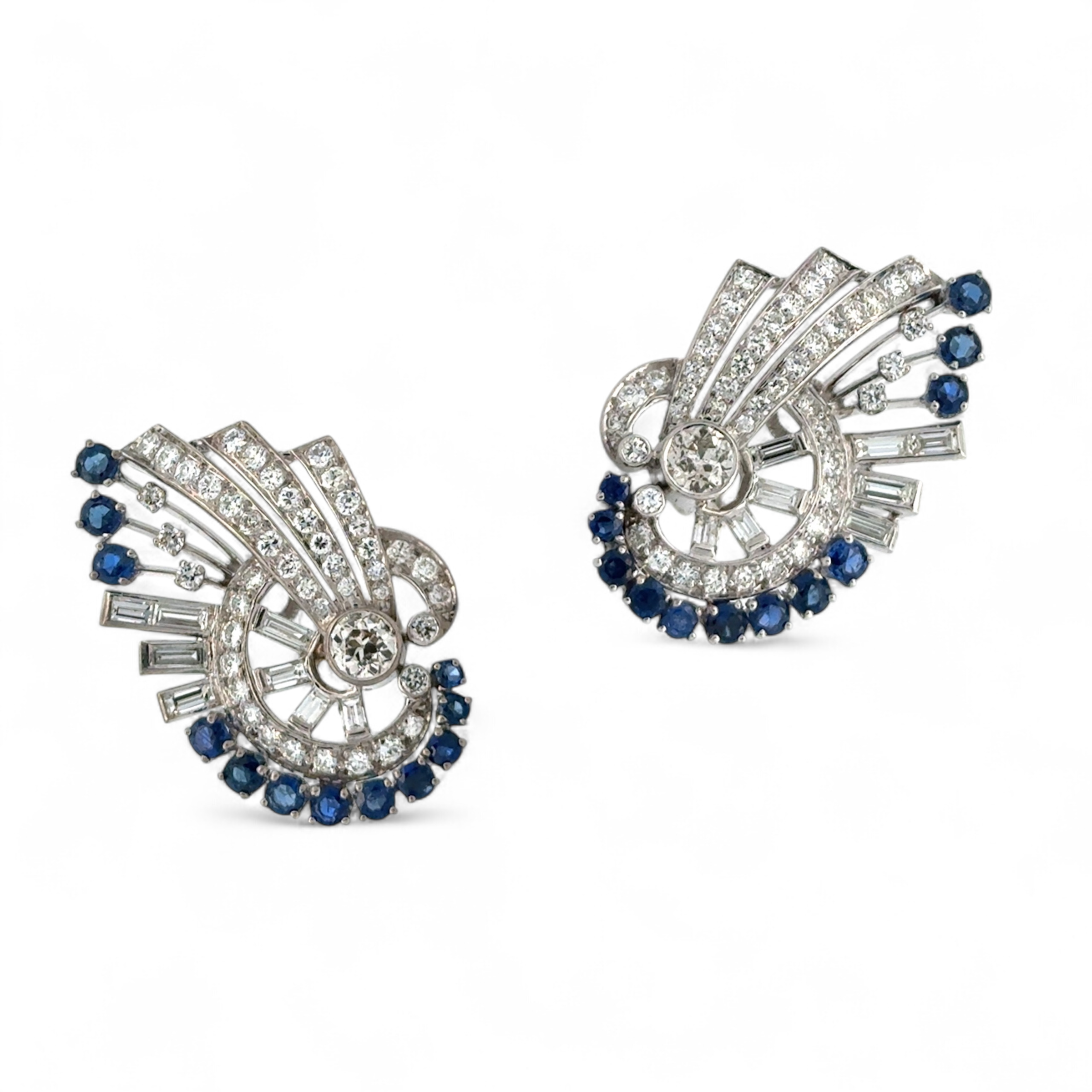 Art Deco Platinum Sapphire and Diamond Earrings