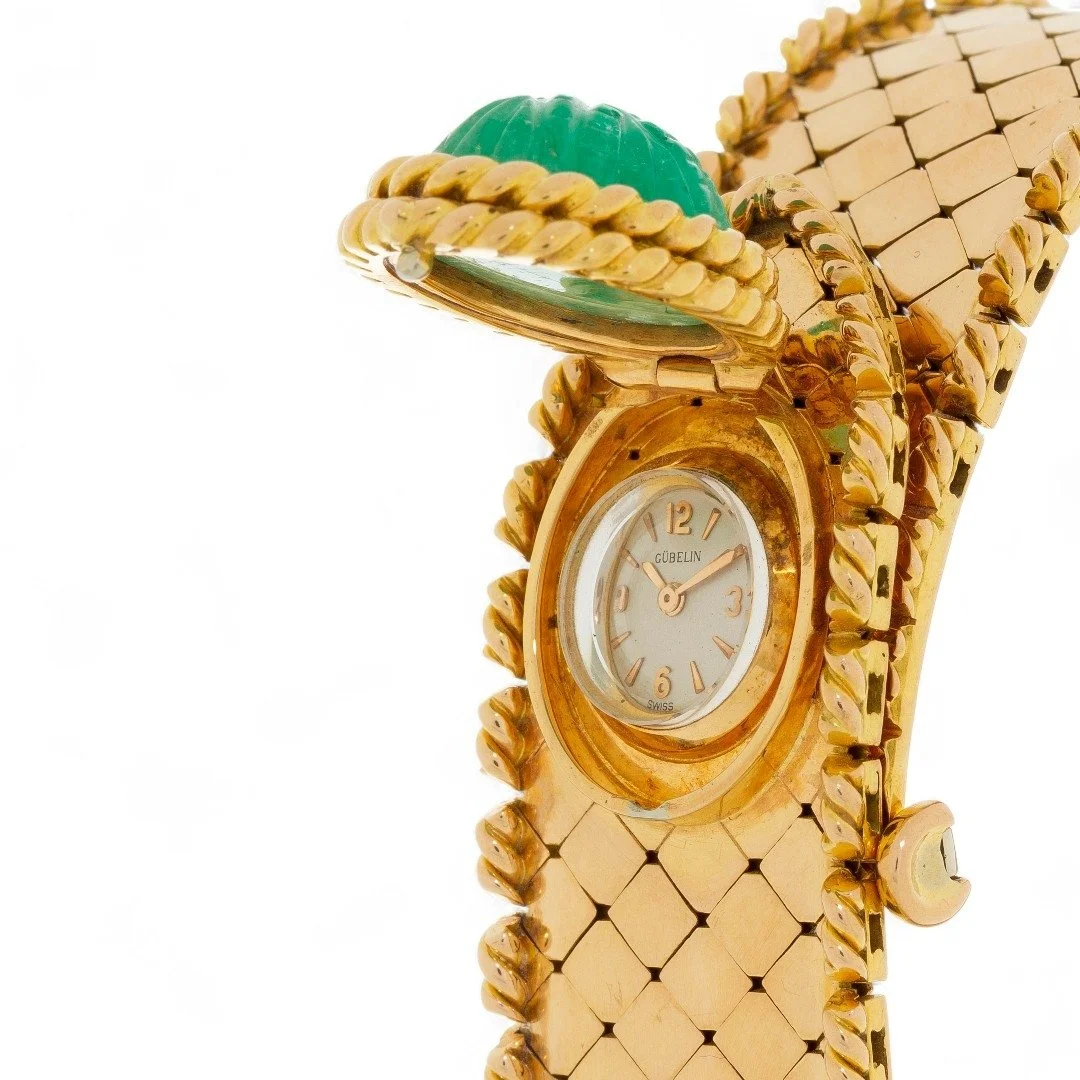 Mid-Century Gubelin Emerald & Gold Surprise Watch Bracelet