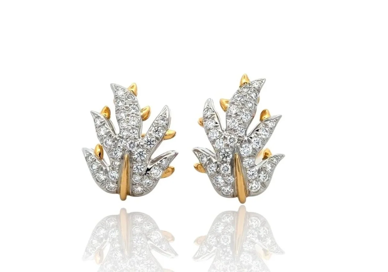 TIFFANY & co SCHLUMBERGER DIAMOND  GOLD & PLATINUM LEAF EARRINGS