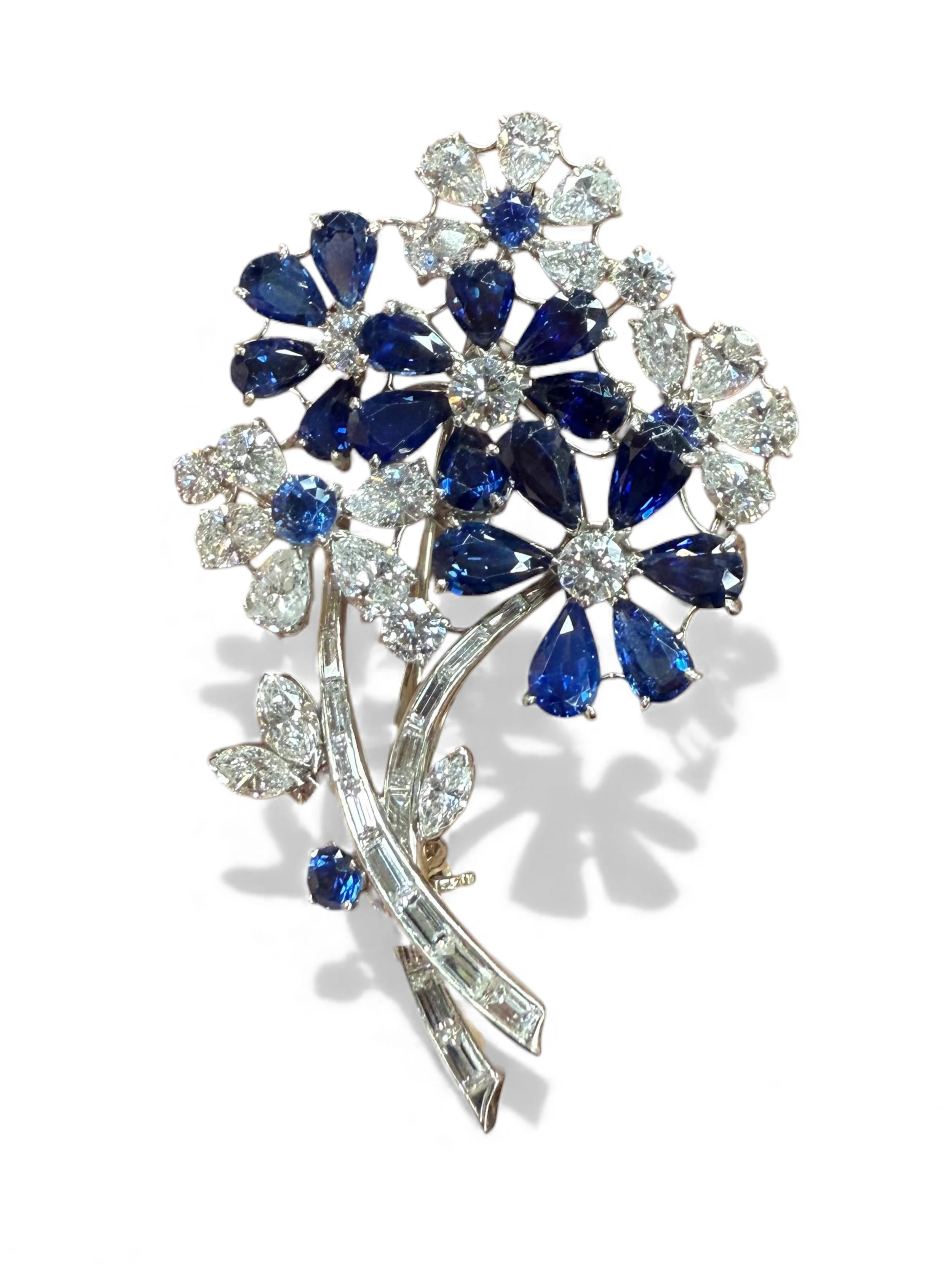 Oscar Heyman 1959 Platinum Sapphire & Diamond Floral Brooch