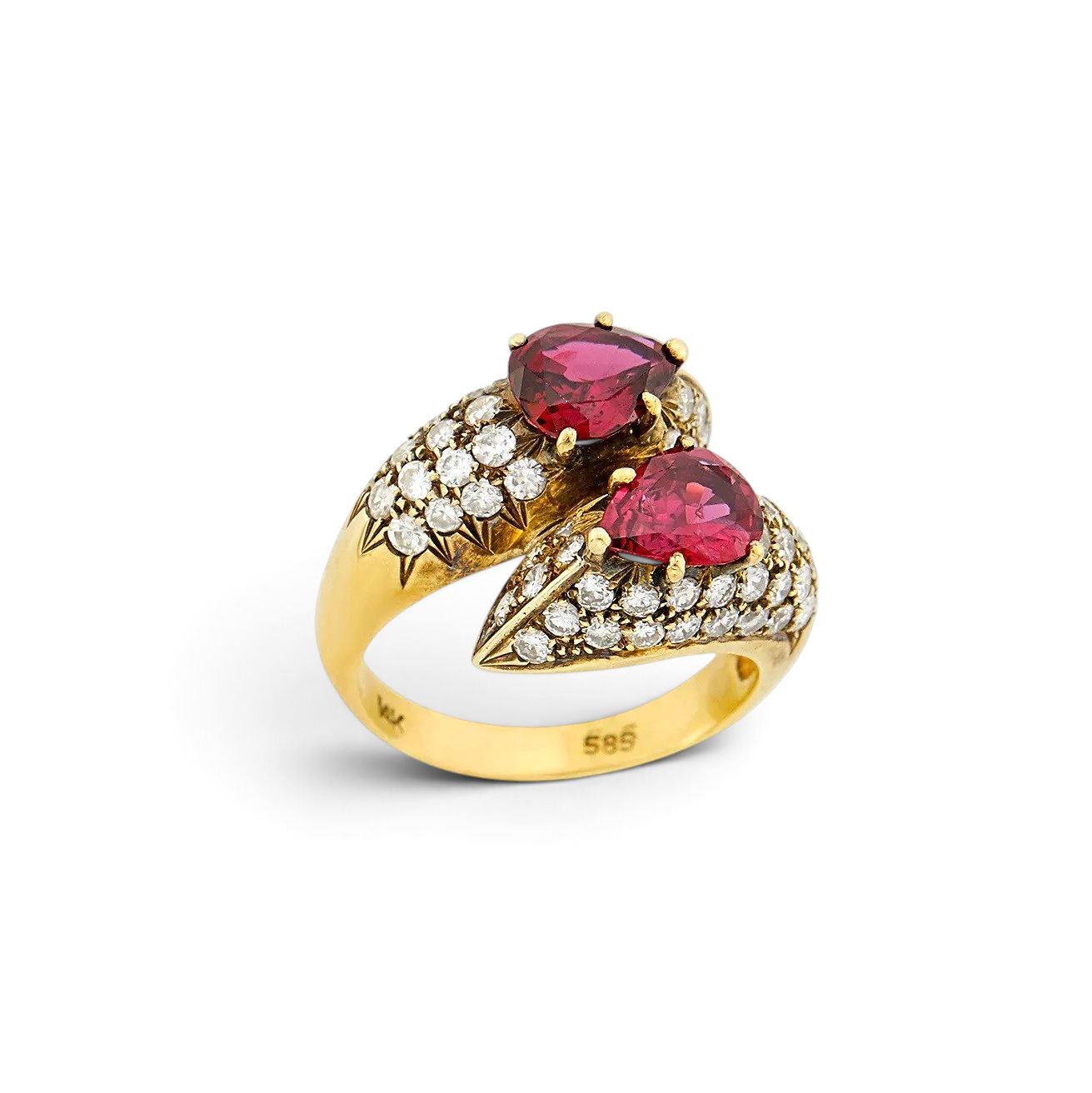 Ruby Crossover Ring with Diamonds