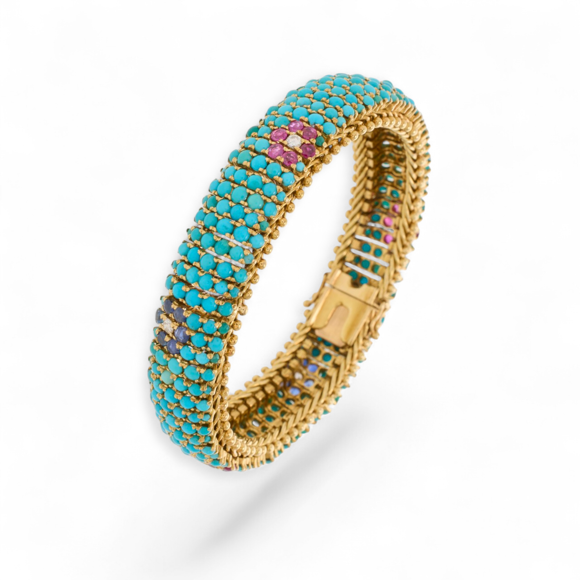 1960s Turquoise, Diamond Ruby & Sapphire 'Cous-Cous' Bracelet