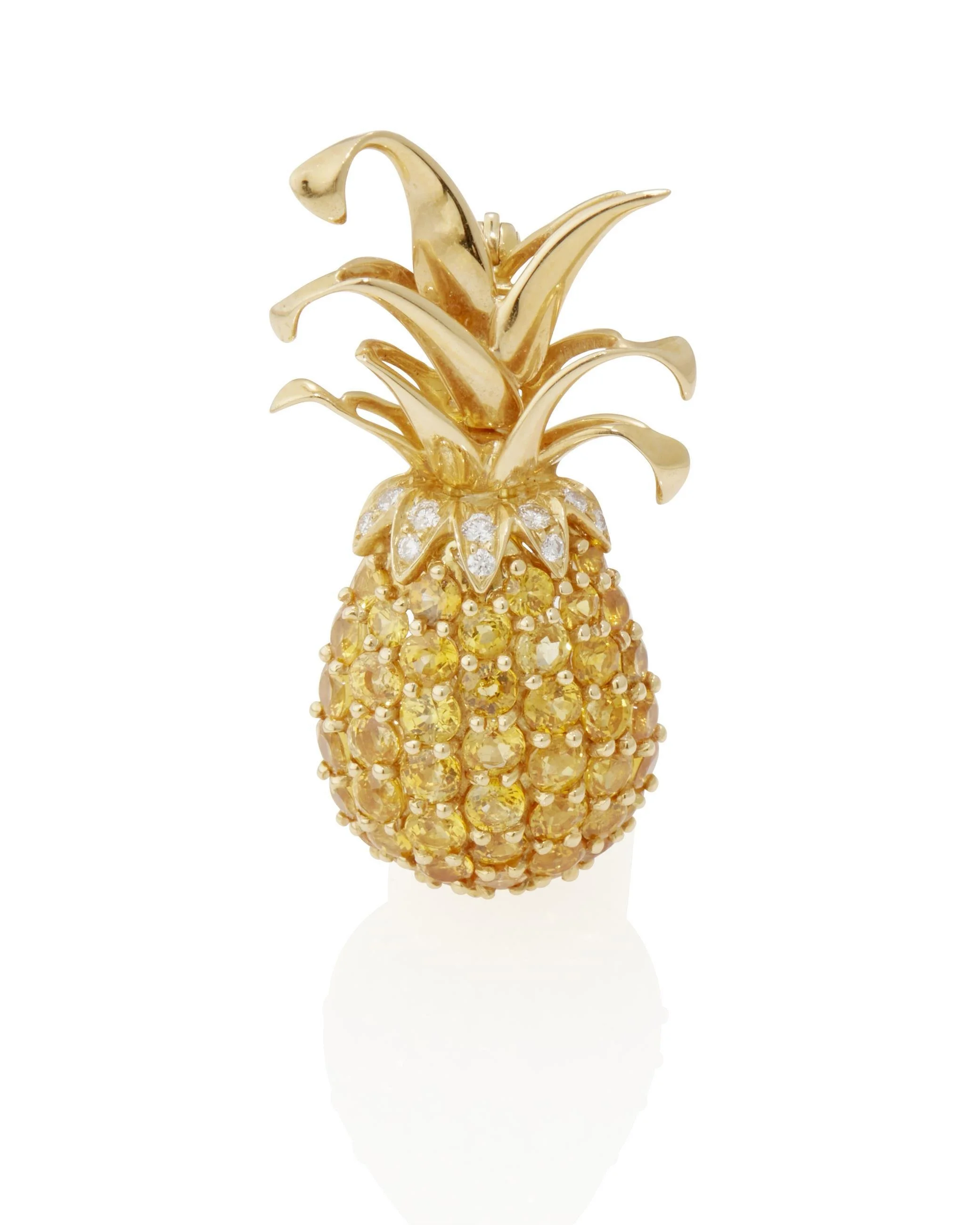 Tiffany & Co Vintage Gold Pineapple Brooch with Sapphires and Diamonds