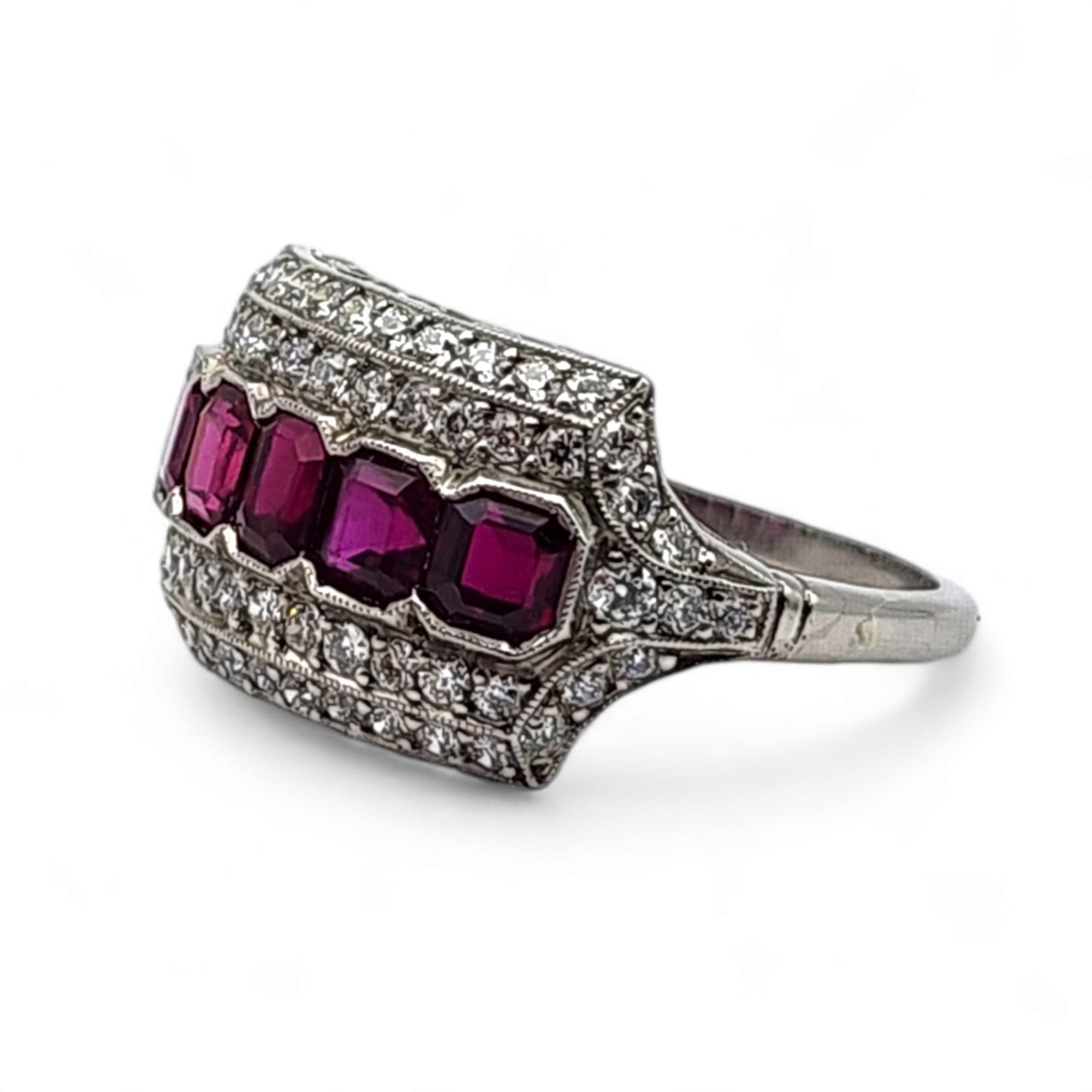 Handmade Platinum Ruby and Diamond Half Way Ring