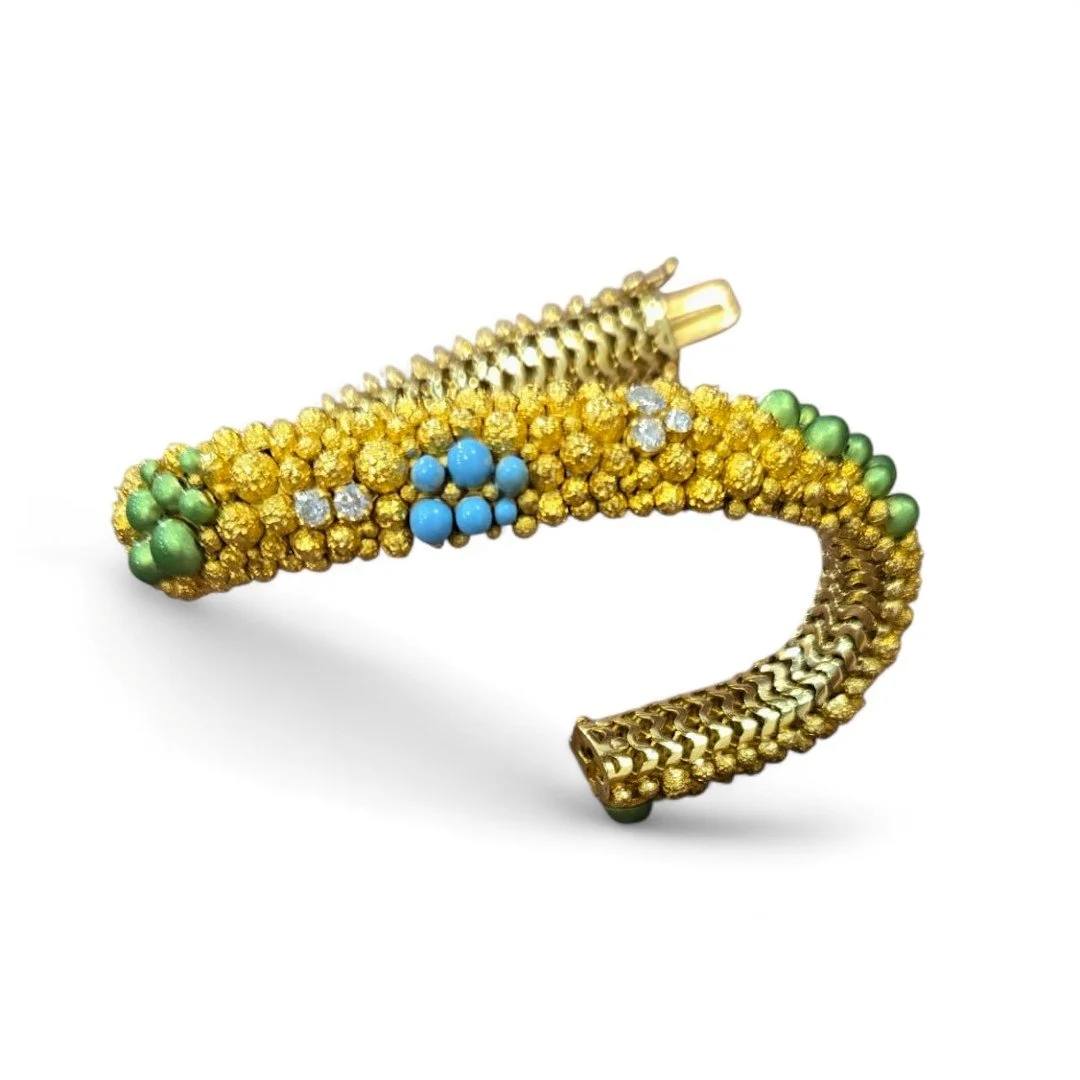1970s Italian Gold Diamond & Enamel Bracelet, Faraone