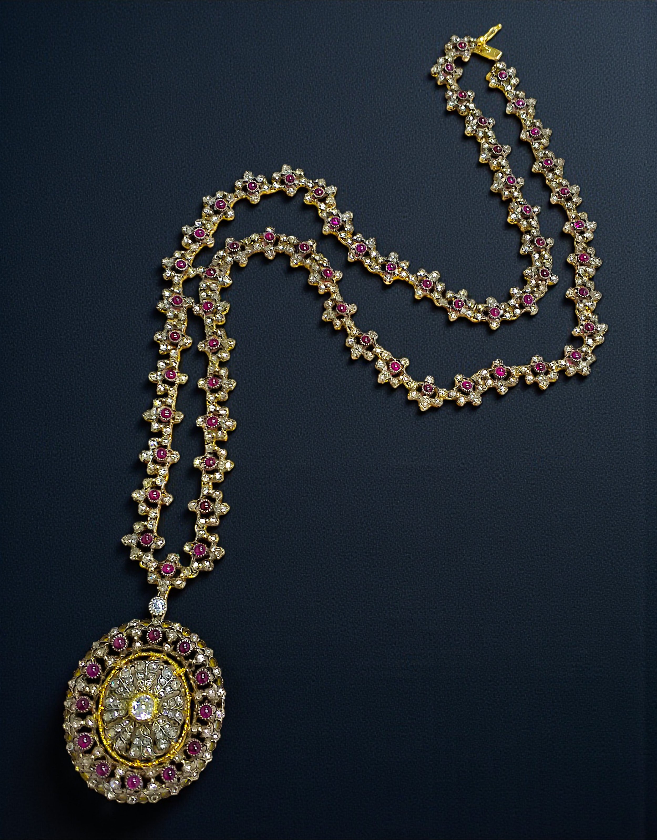 Mario Buccellati ruby and diamond long chain necklace and pendant 