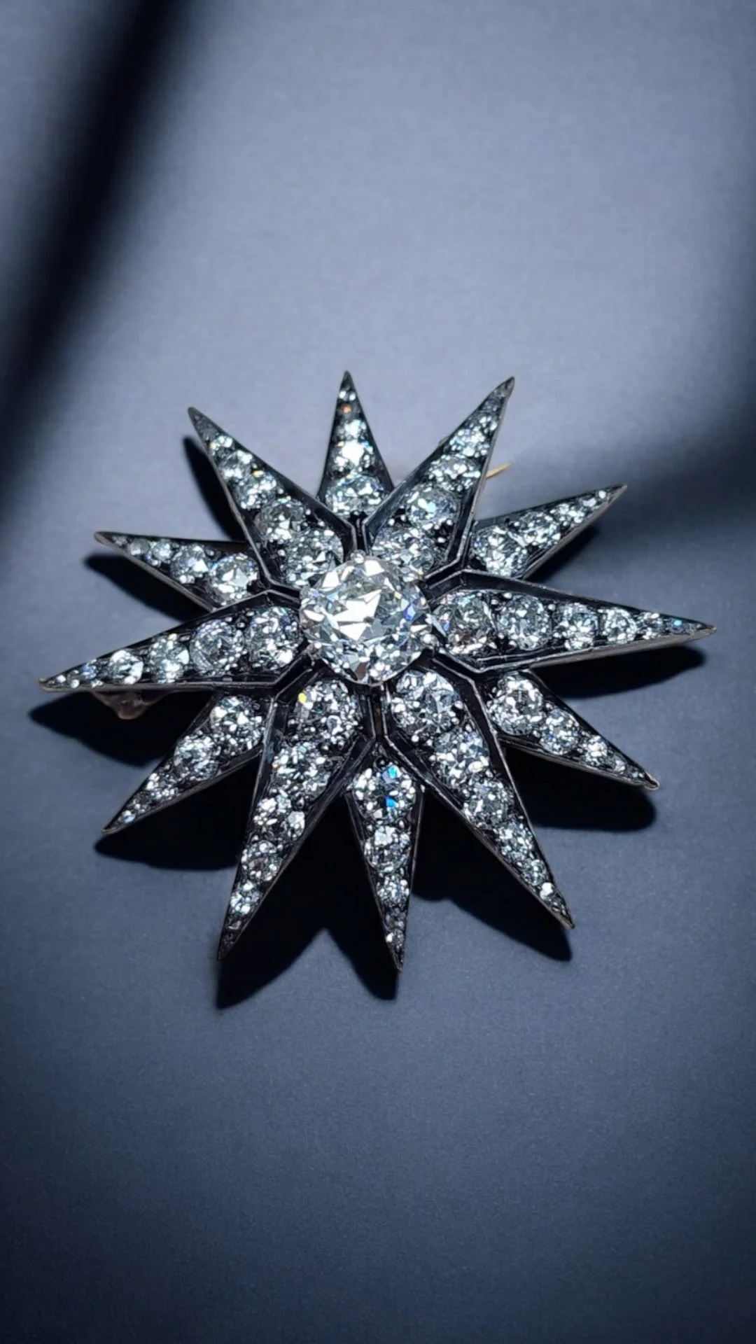 Tiffany & Co 19th century antique diamond starburst brooch in silver topped gold. 1890's