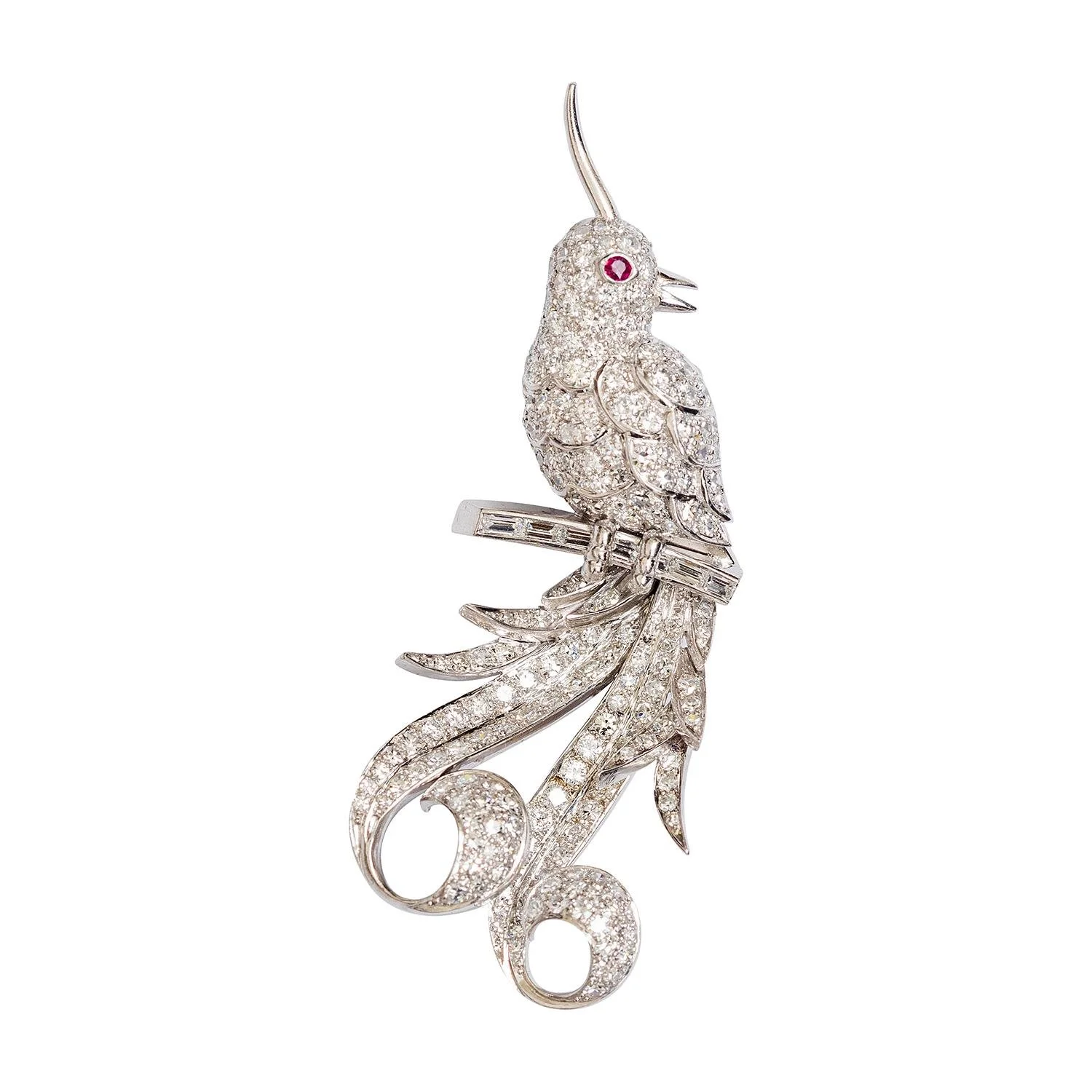 1950'S PLATINUM AND DIAMOND BIRD OF PARADISE BROOCH retailed by Hancocks London