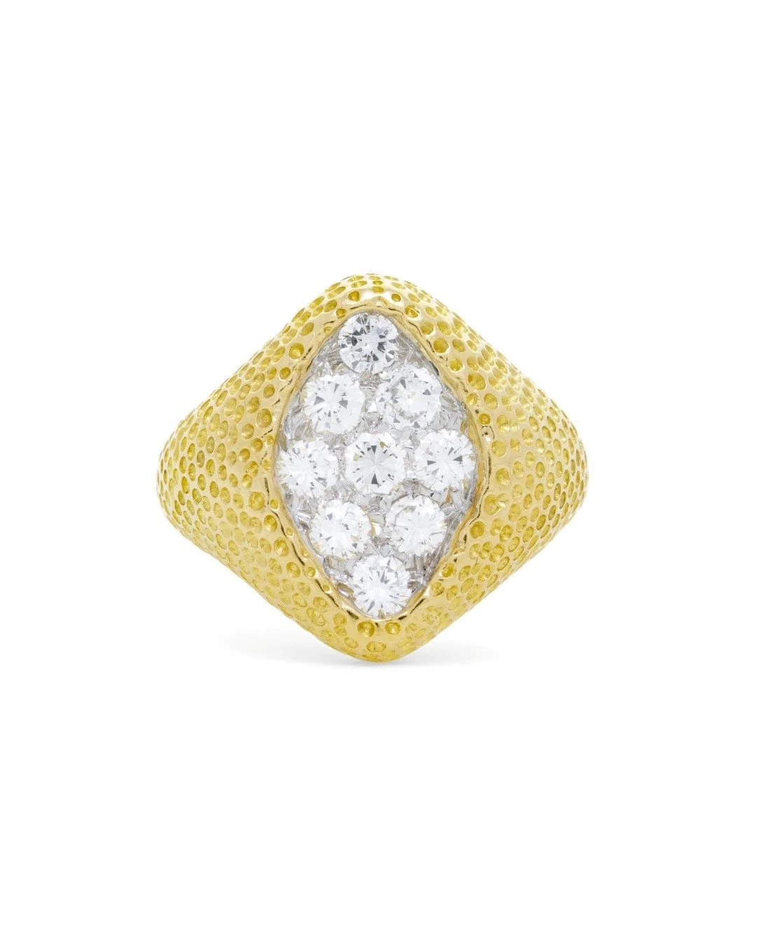 VAN CLEEF & ARPELS GOLD AND DIAMOND DRESS RING. 1970'S Dress ring in 2-tone textured 18kt gold set with round brilliant cut diamonds.