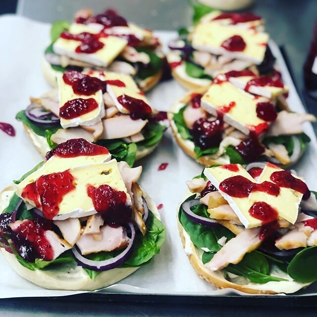 Bagel melts- chicken, Brie &amp; cranberry 
Come on in and grab one now 
#freshfood #supportyourlocalbusiness