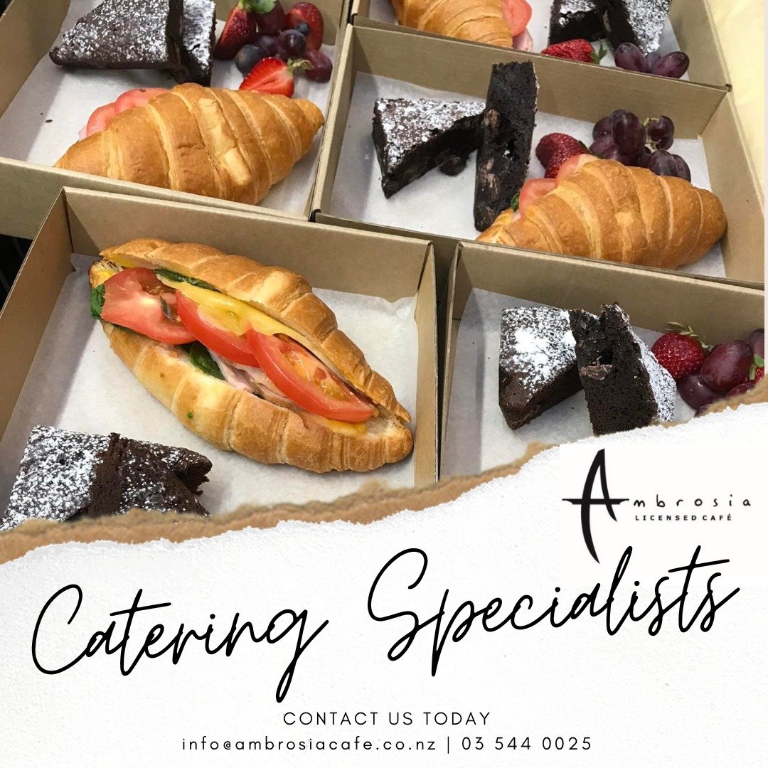 CATERING 🍽 Leave the cooking and dishes to us. 

We'll work to your budget, and dietary requirements, and provide you scrumptious food for your work meeting, morning tea shout or client lunch. Contact us today via: https://www.ambrosiacafe.co.nz/cat