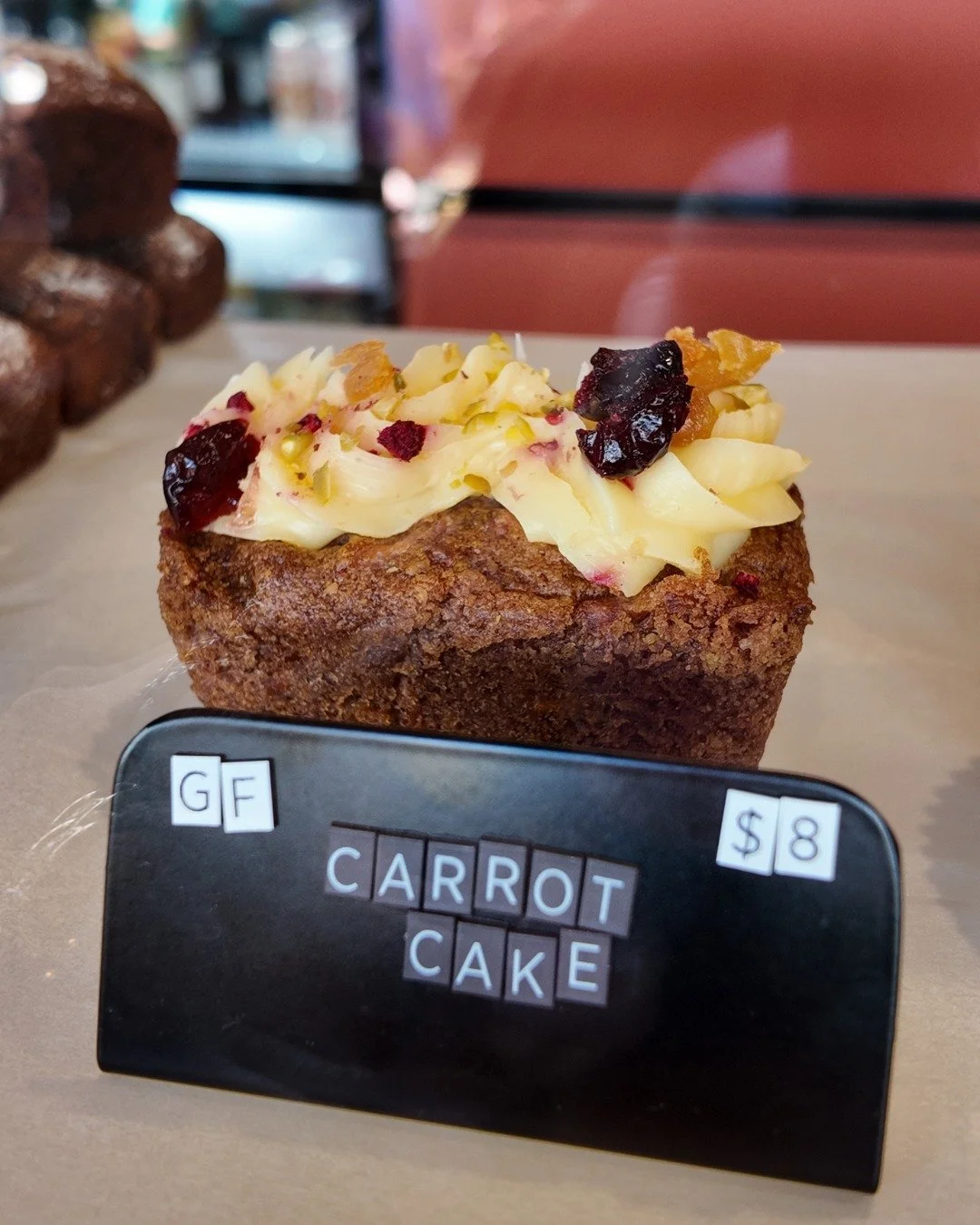 Gluten-free carrot cake, and yes it&rsquo;s as good as it looks 🥕✨

Moist, spiced, and topped with creamy frosting and a little crunch.

Perfect with a hot coffee or a mochaccino.

$8 a slice, ready in the cabinet.

Are you sharing, or keeping this 