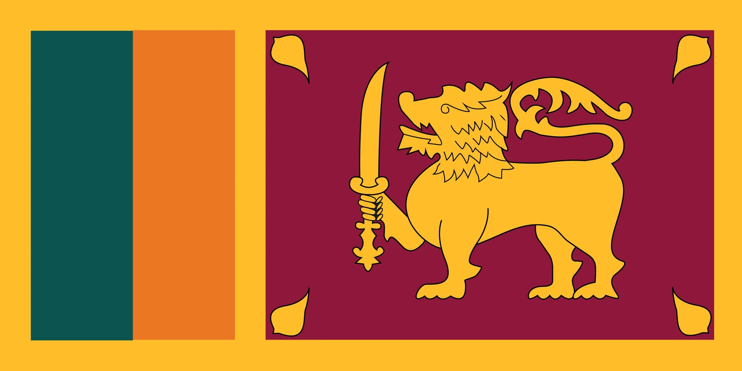 Real size Sri Lanka flag vector illustration. Rectangular Sri Lankan flag graphic is a symbol of freedom, patriotism and independence.