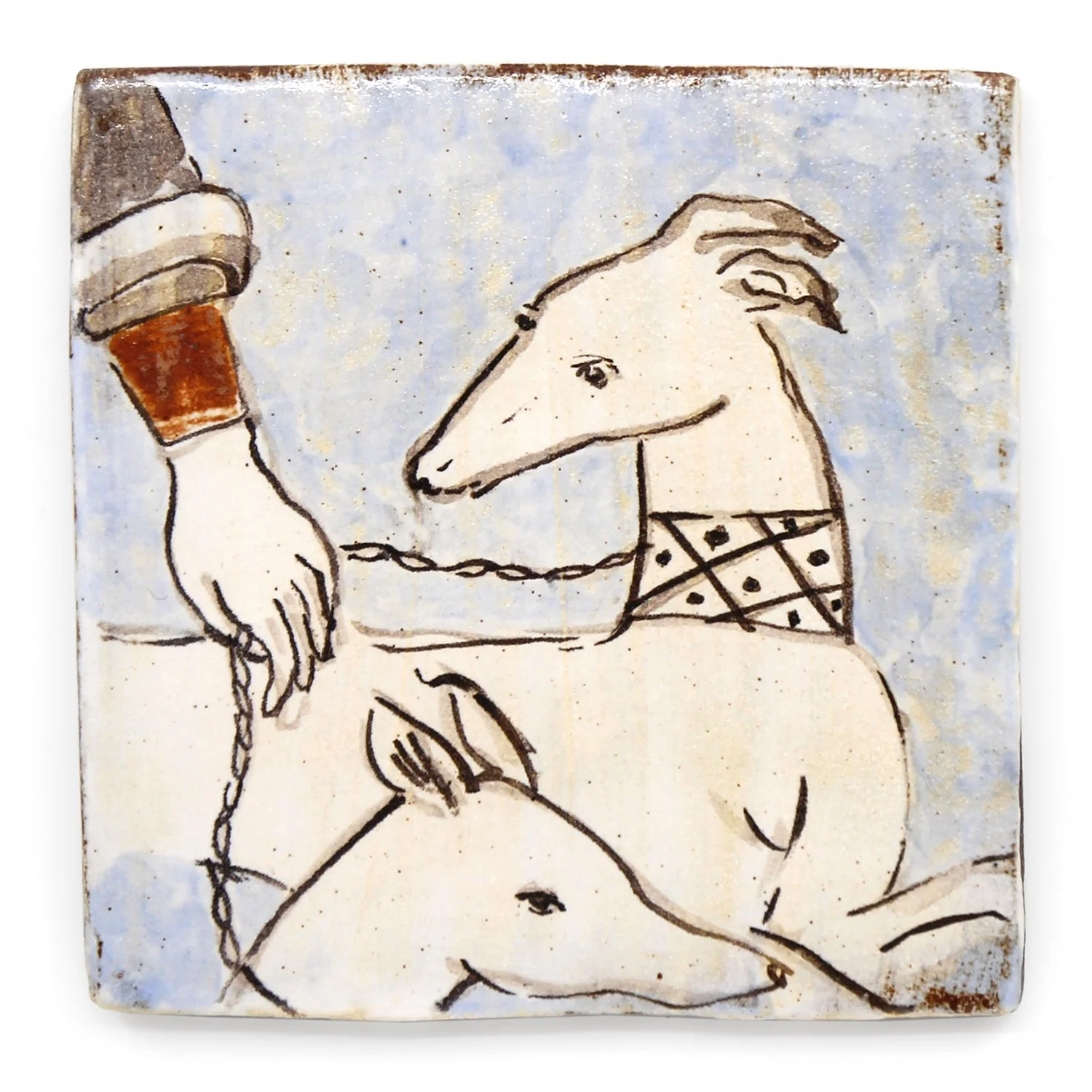 Two White Tapestry Hounds on the leash Cutout2.JPG