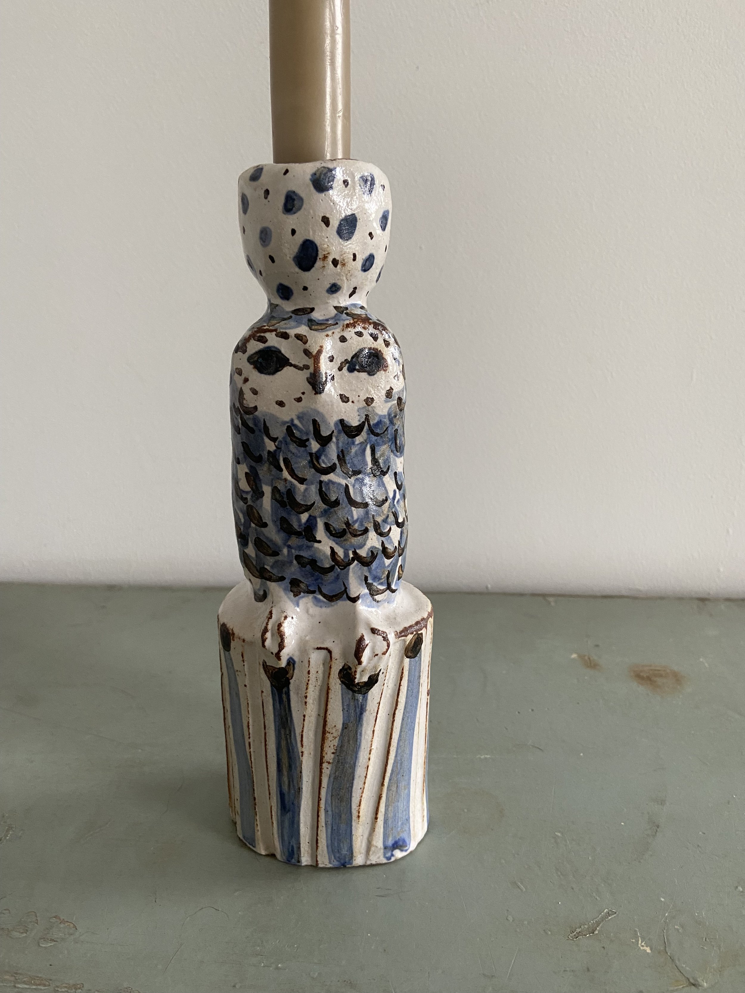 Handmade ceramic owl candleholder by Charlotte Salt