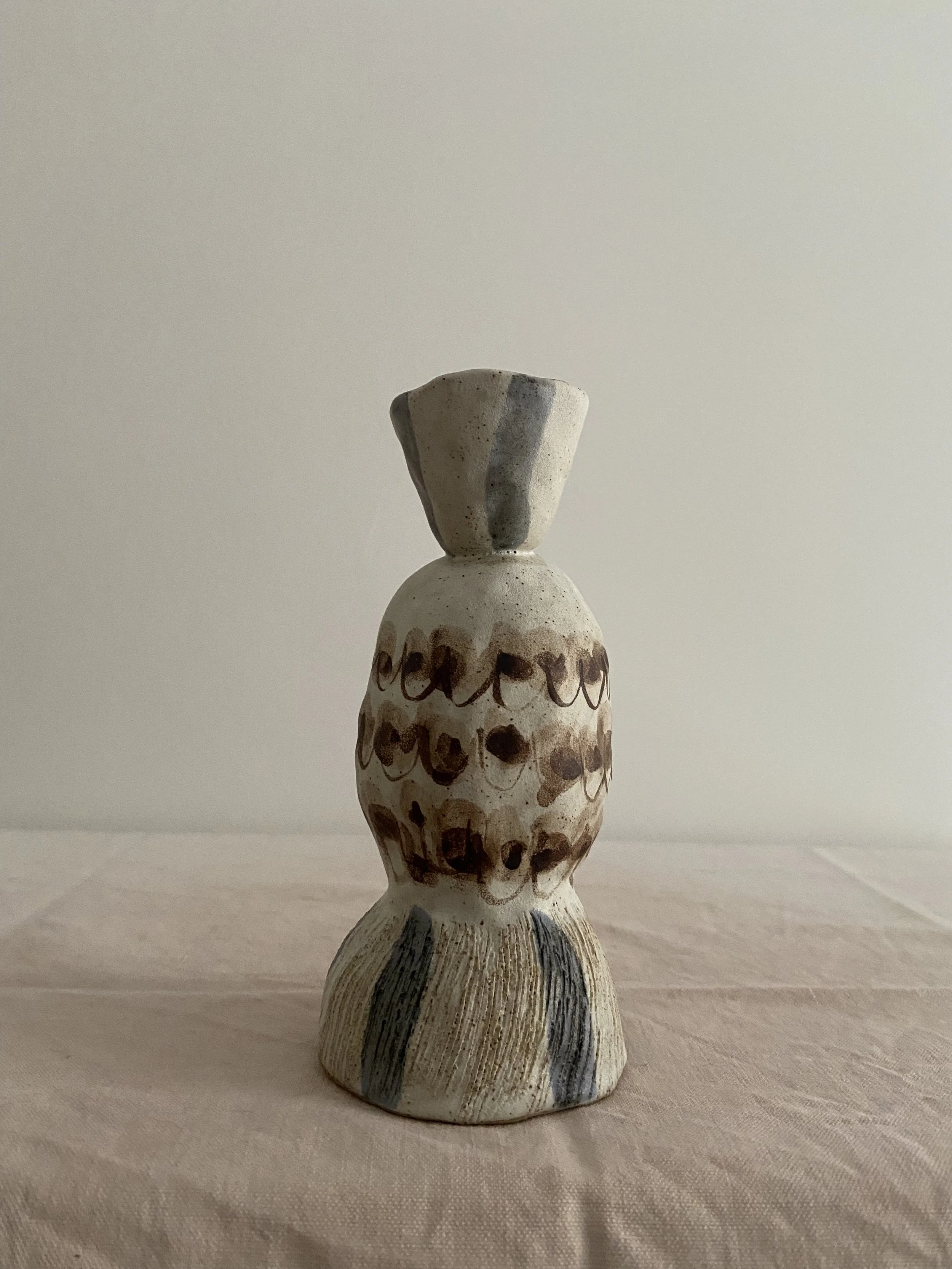 Ceramic owl candleholders by Charlotte Salt