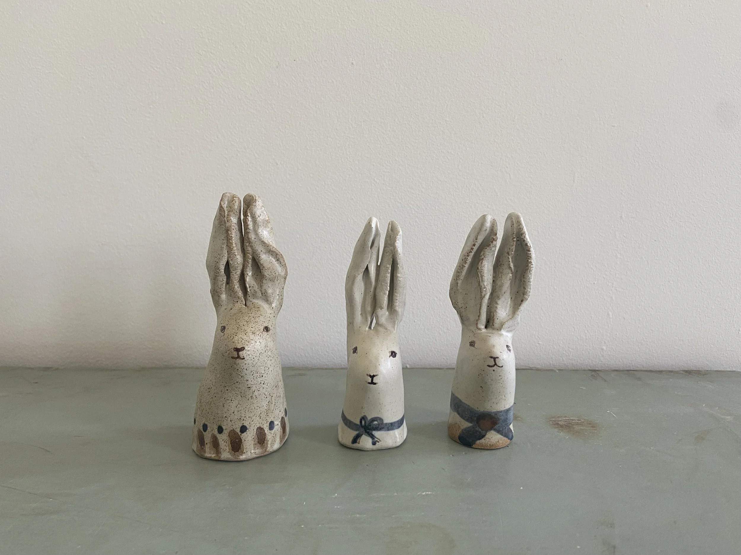 Handmade ceramic rabbits by Charlotte Salt