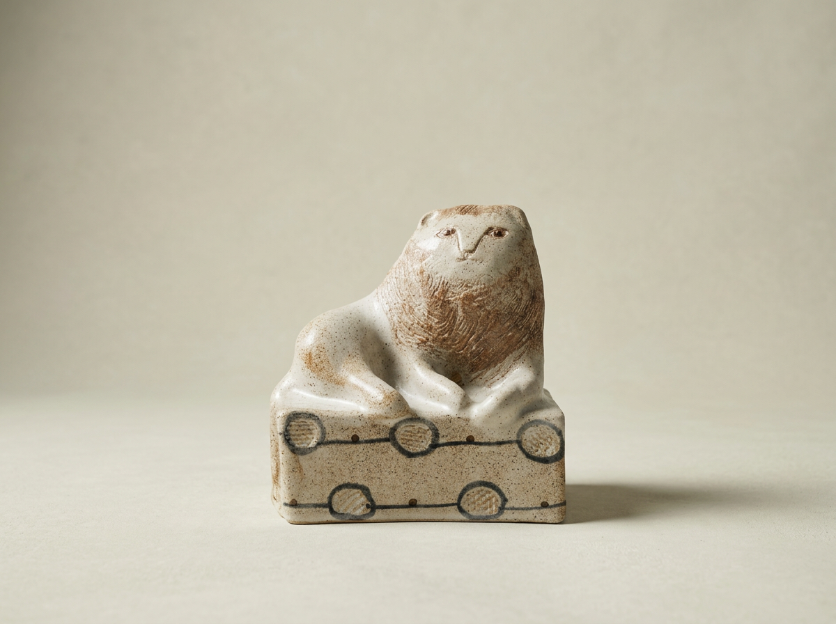 Philosophical Lion on a Patterned Plinth