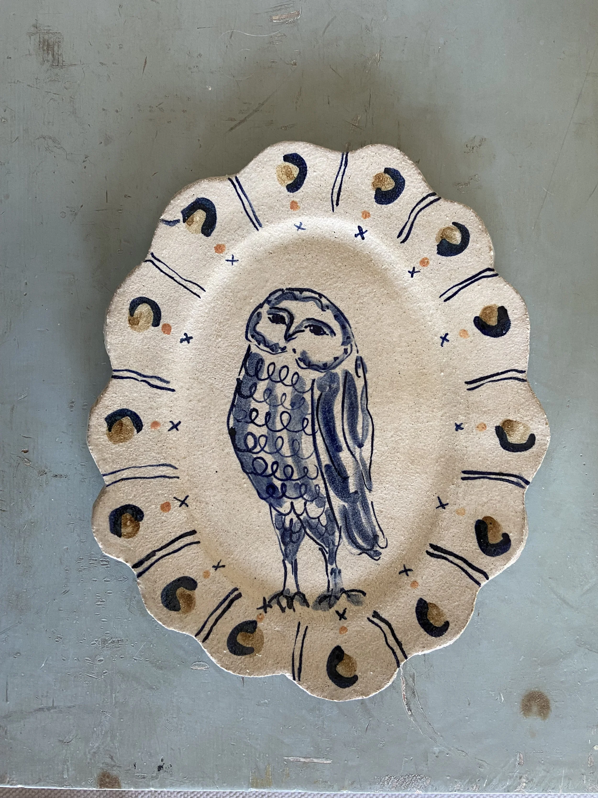 Ceramic owl  plate  by Charlotte Salt