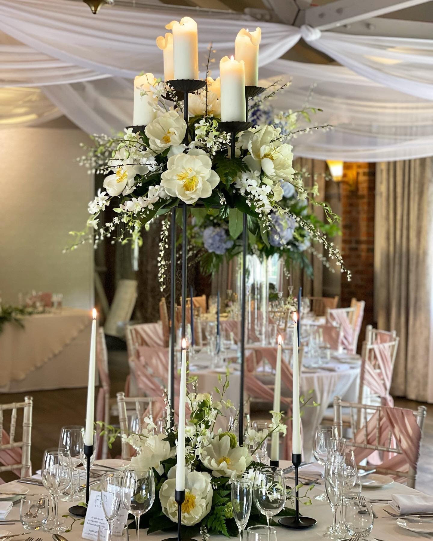 Look at those incredible pale yellow Peonies &lsquo;Moonstone&rsquo; in our fabulous &lsquo;Tudor Rose&rsquo; Candelabra over at beautiful @bartlehallhotel today #bartlehallwedding #bartlehallweddings #lancashireweddingflorist