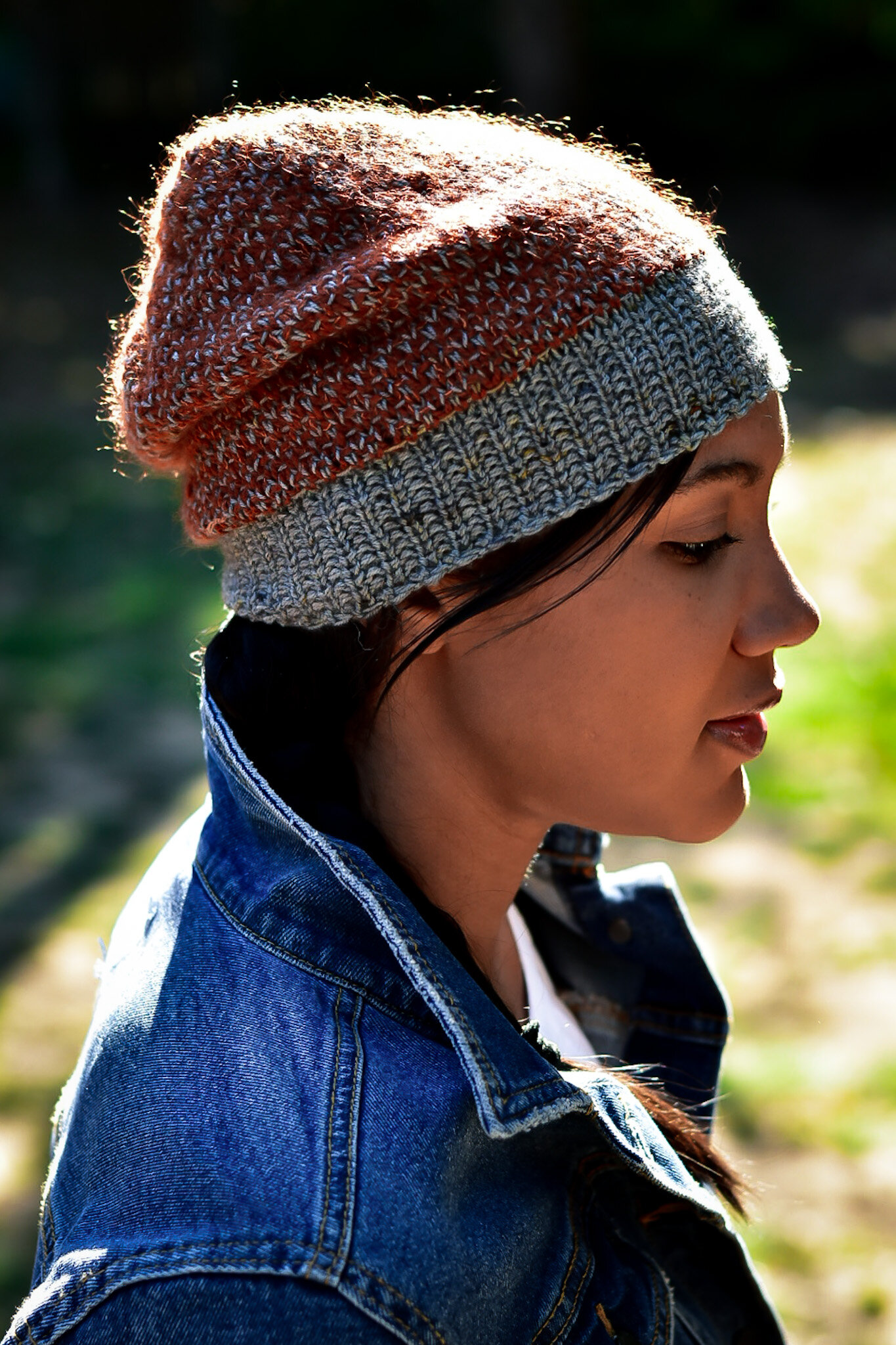 Handknit and Sporty Hats Hand knit stranded beanie in red and blue main image 2