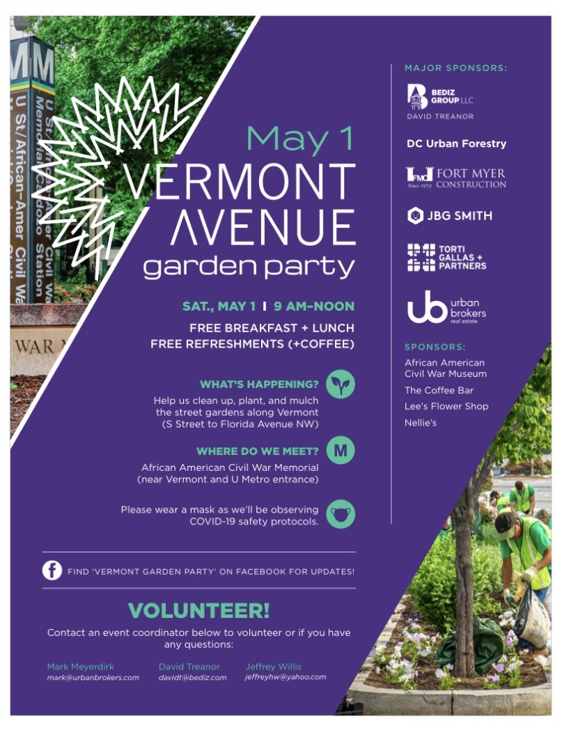 Join us Sat, 5/1 for the Vermont Ave Garden Party