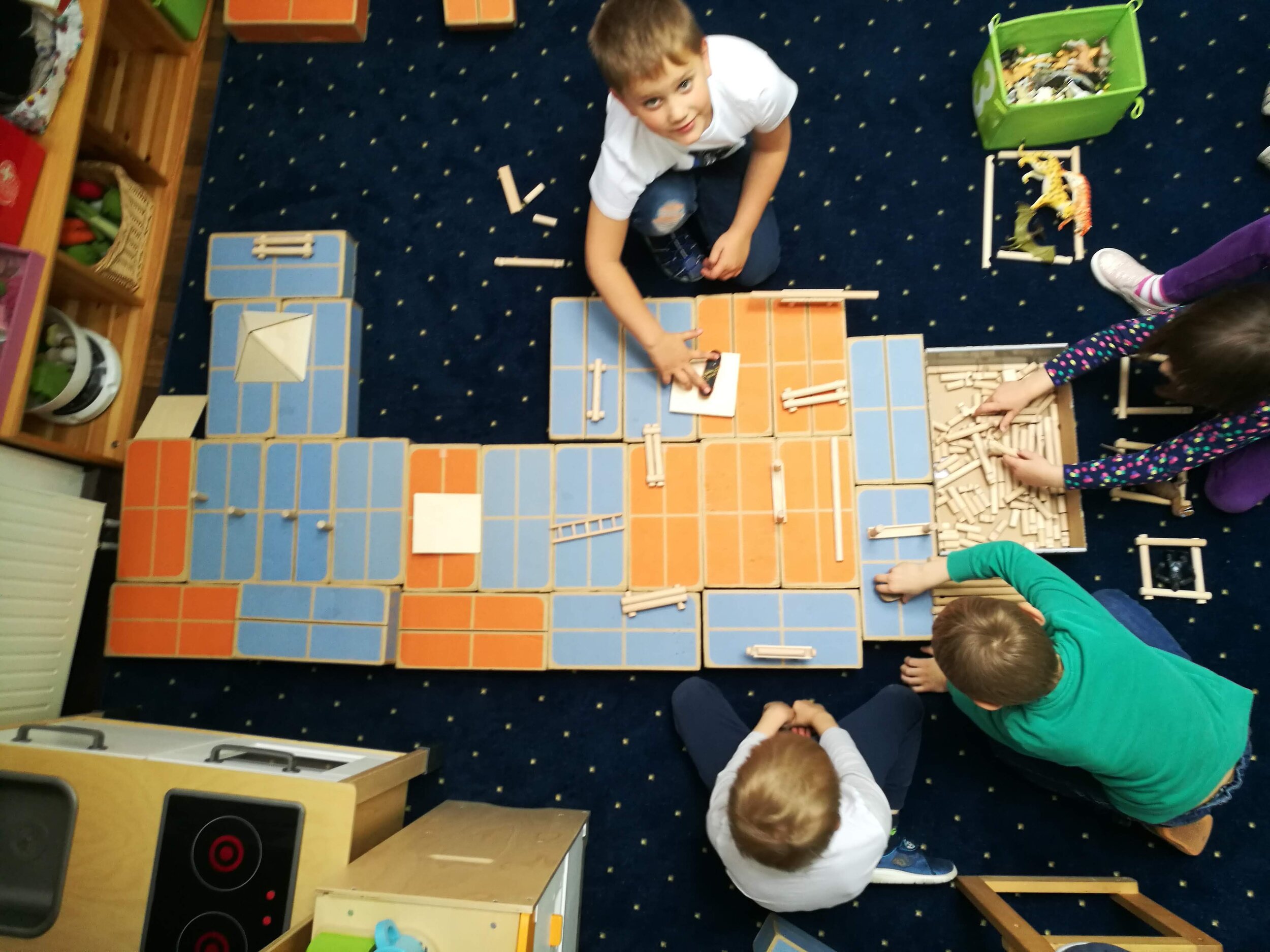 Kindergarten Boys Constructing with Wesco Bricks and Blocks