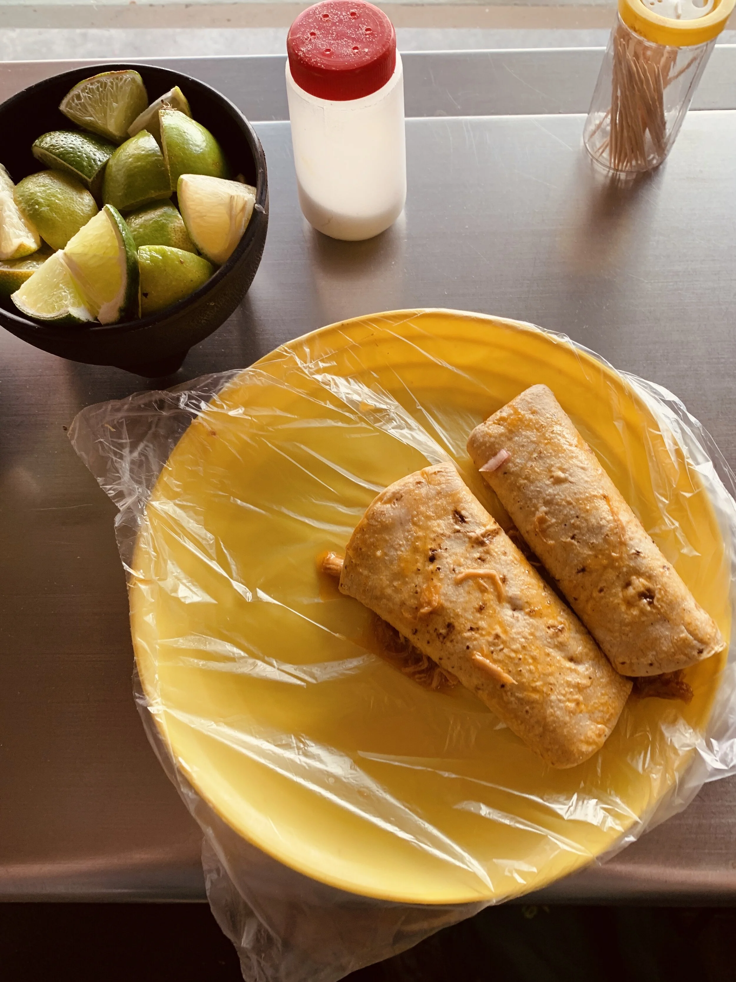 Spicy chicken tinga tacos